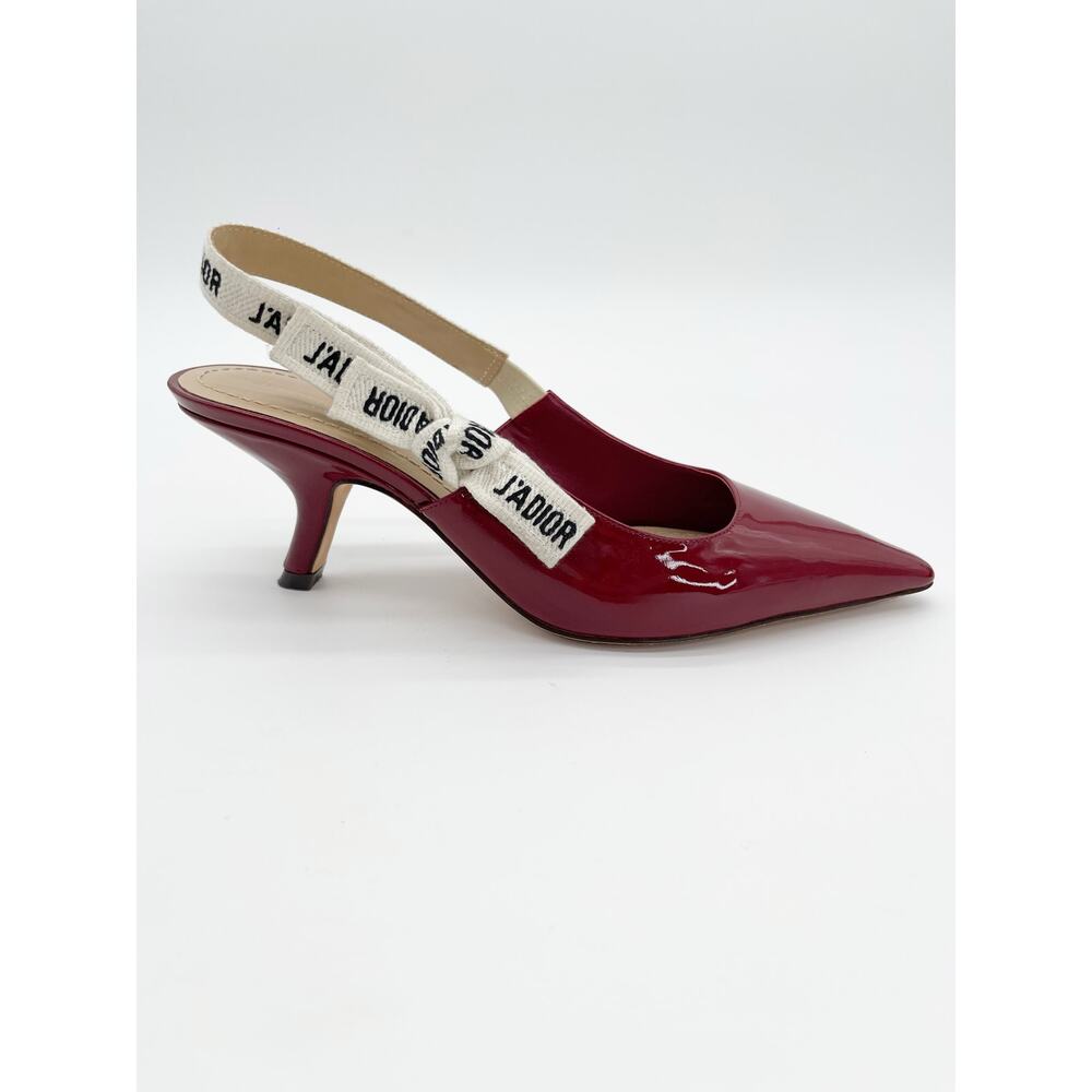 Christian Dior J'Adior Burgundy Patent Leather Slingback Kitten Heel Pumps EU 38 - Picture 2 of 13